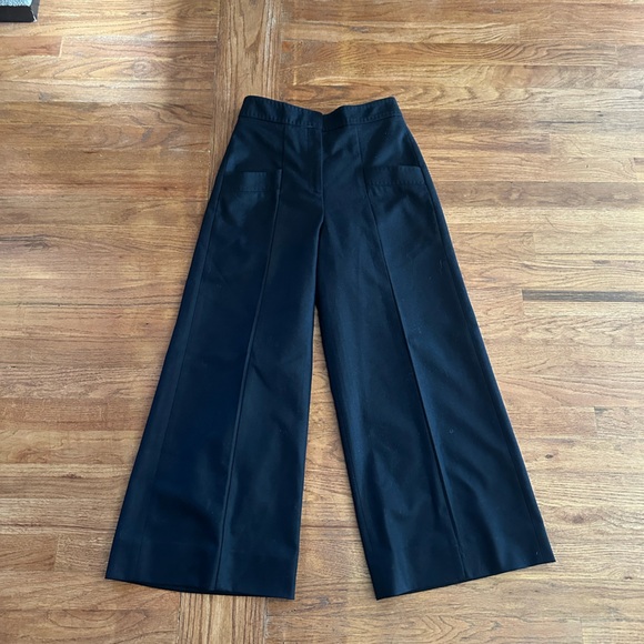 Me+EM Designer Black Wool Wide Leg Crop Pants High waisted Woman's 6 Polished - Picture 2 of 7